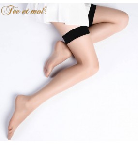 FEE ET MOI Sexy Top Stay Up Thigh High Stockings Pantyhose (Skin Colour - Black)